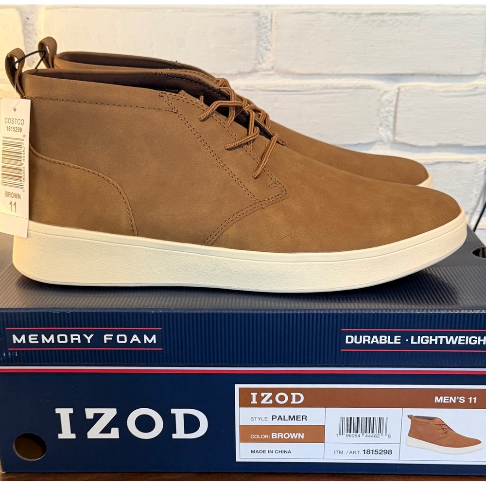 NWT IZOD Palmer Mens 11 Brown Memory Foam Chukka Boot Sneakers Preppy Classic‎